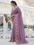Marvelous Purple Embroidered Silk Party Wear Saree