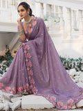 Marvelous Purple Embroidered Silk Party Wear Saree