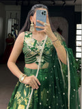 Adorable Green Floral Printed Silk Festive Wear Lehenga Choli