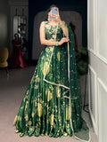 Adorable Green Floral Printed Silk Festive Wear Lehenga Choli