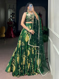 Adorable Green Floral Printed Silk Festive Wear Lehenga Choli