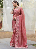 Wonderful Brown Embroidered Silk Festive Wear Saree