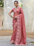 Wonderful Brown Embroidered Silk Festive Wear Saree