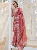 Wonderful Brown Embroidered Silk Festive Wear Saree