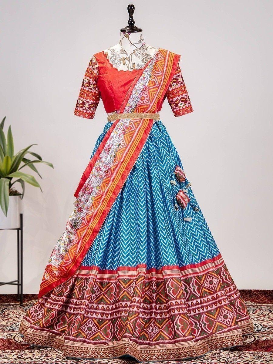 Alluring Blue Leheriya-Patola Chinon Festival Wear Lehenga Choli