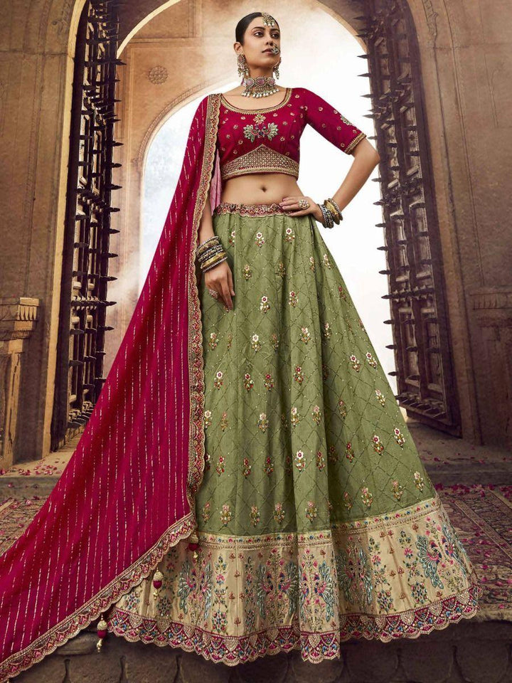 Superb Teal Green Embroidered Viscose Silk Traditional Lehenga Choli