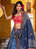 Fabulous Blue Bead Work Silk Festive Wear Lehenga With Blouse