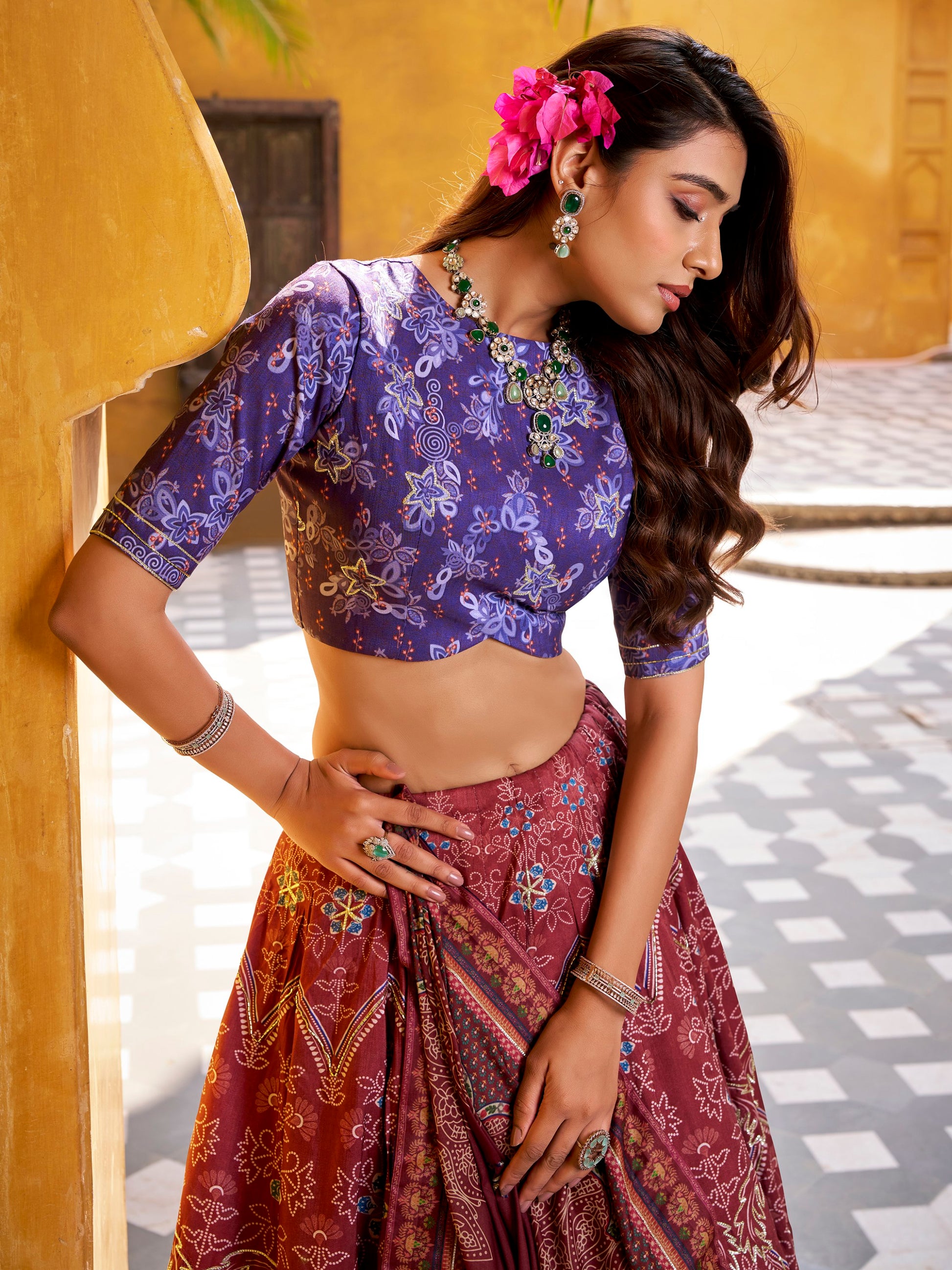 Captivating Maroon Digital Printed Silk Marriage Wear Lehenga Choli With Dupatta