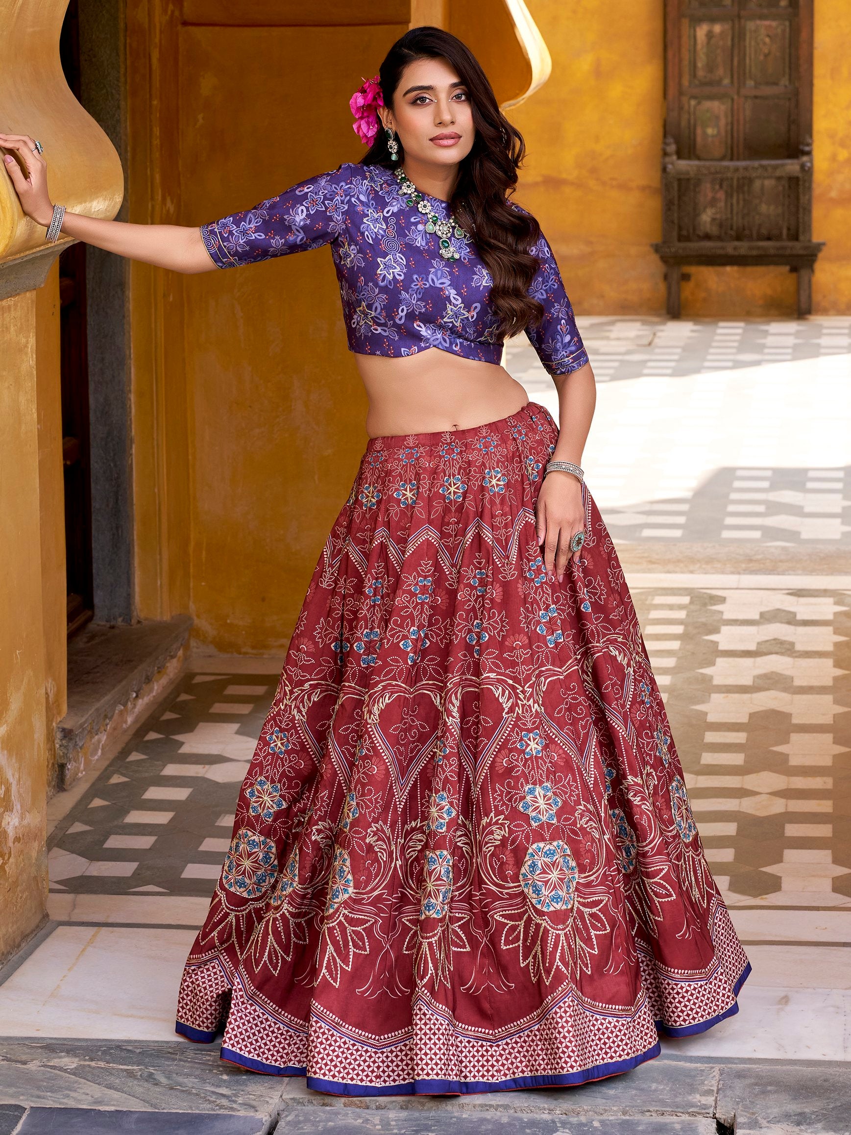 Captivating Maroon Digital Printed Silk Marriage Wear Lehenga Choli With Dupatta