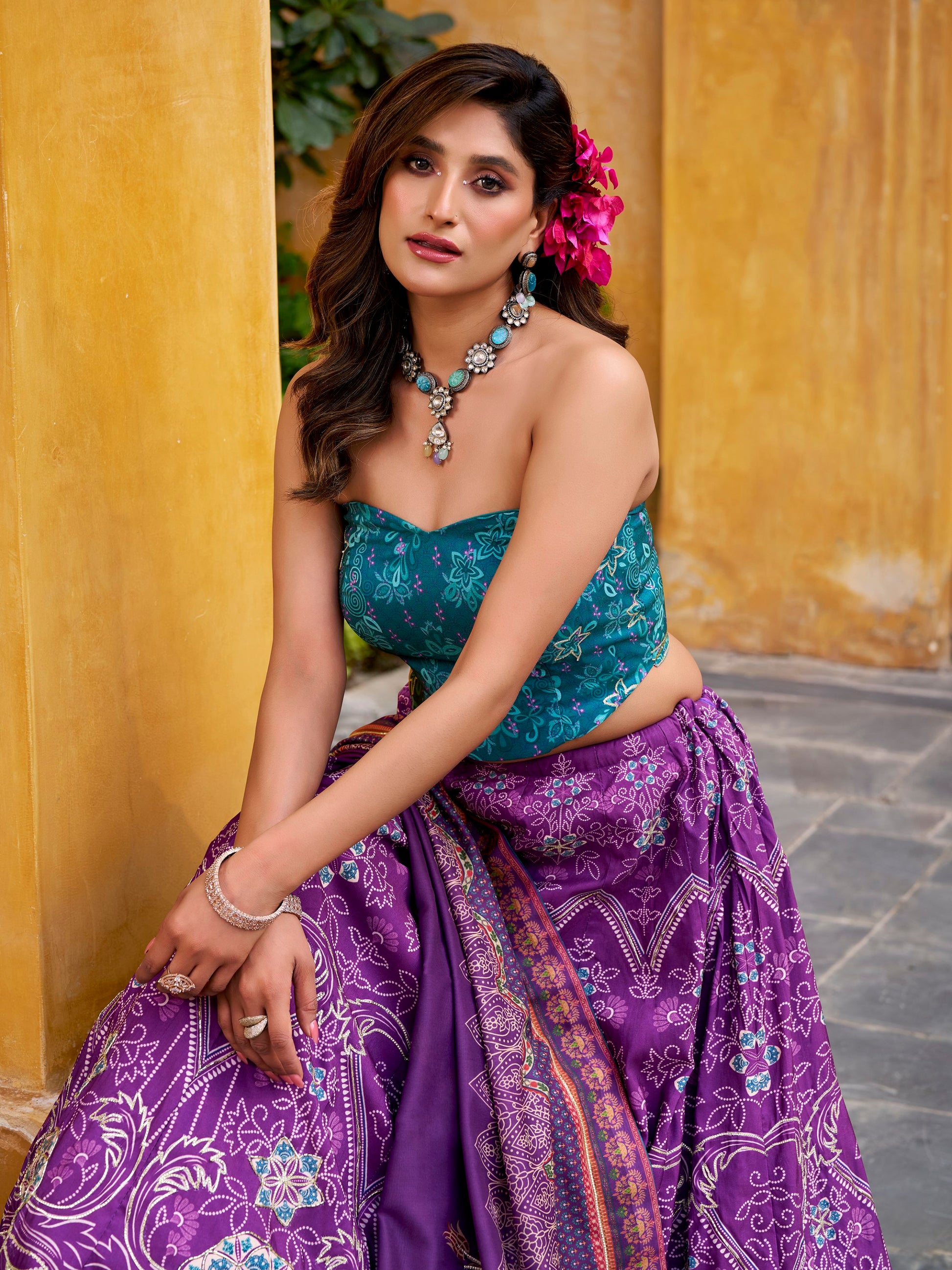 Adoring Purple Digital Printed Silk Event Wear Lehenga Choli With Dupatta