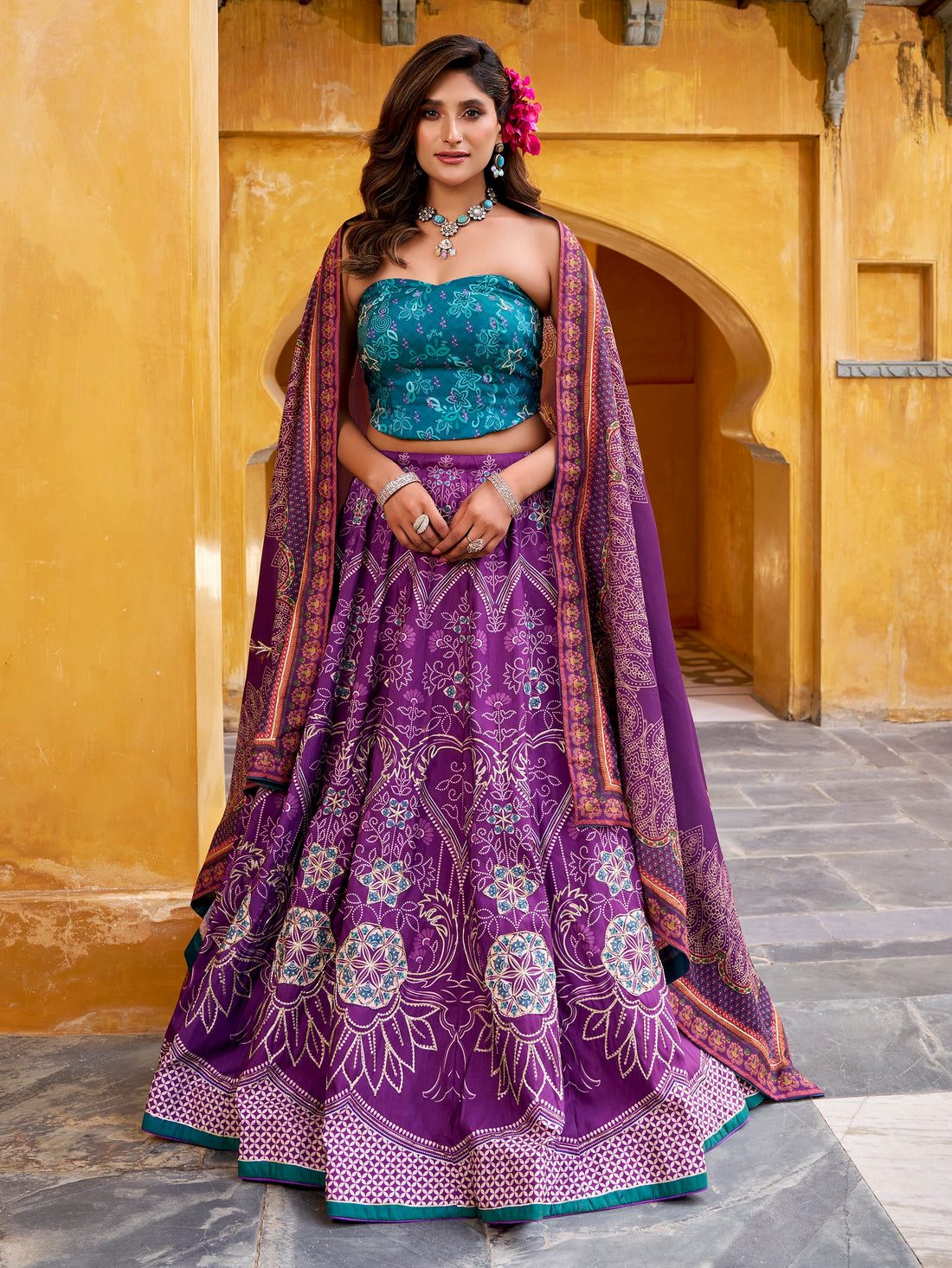Adoring Purple Digital Printed Silk Event Wear Lehenga Choli With Dupatta