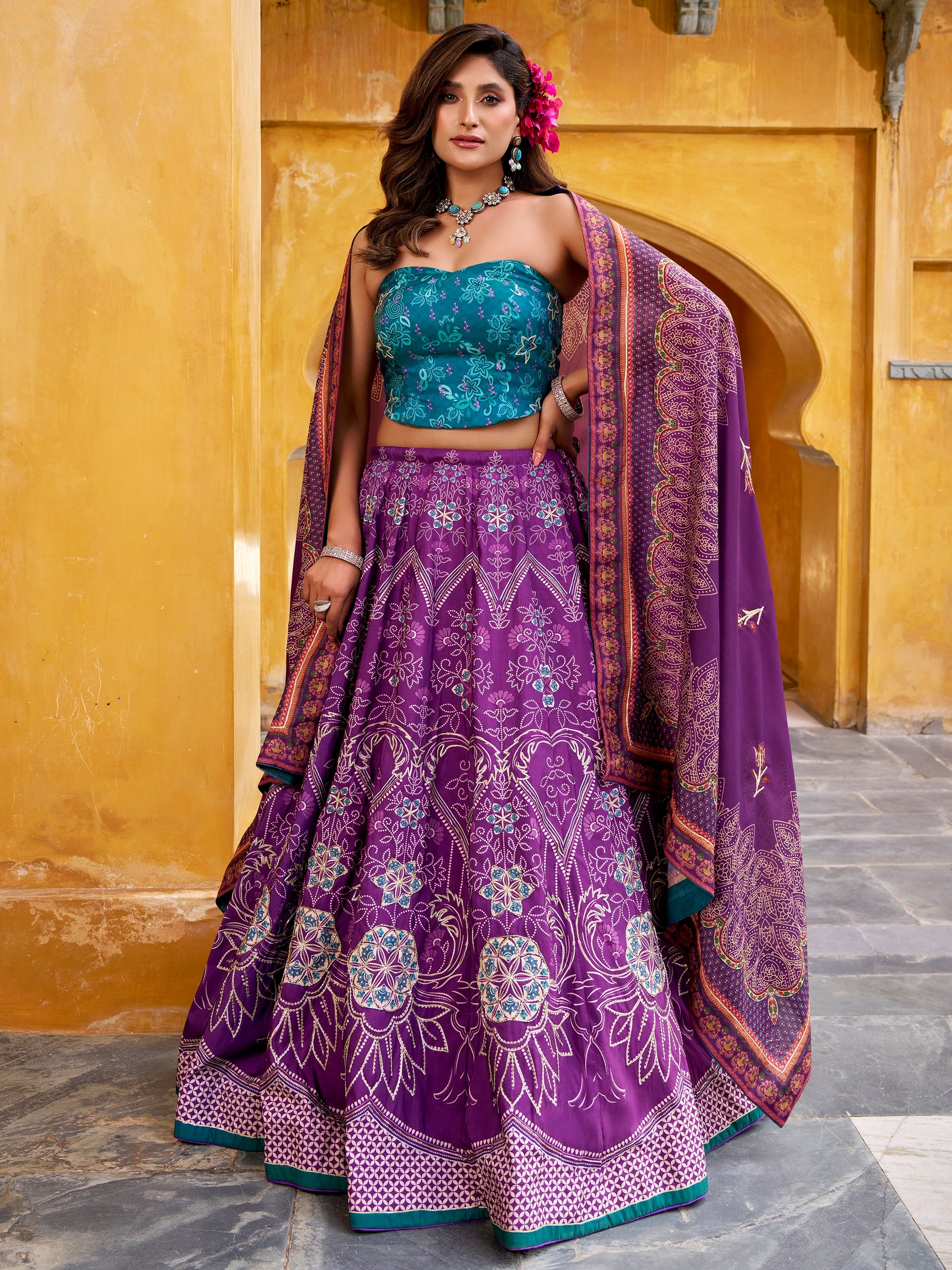 Adoring Purple Digital Printed Silk Event Wear Lehenga Choli With Dupatta