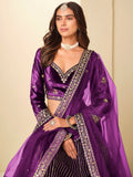 Glamorous Purple Sequins Work Velvet Festival Wear Lehenga Choli With Dupatta