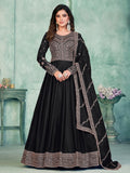 Beautiful Black Sequins Silk Reception Wear Gown With Dupatta