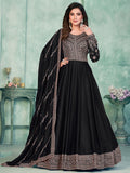 Beautiful Black Sequins Silk Reception Wear Gown With Dupatta