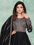 Beautiful Black Sequins Silk Reception Wear Gown With Dupatta