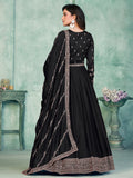 Beautiful Black Sequins Silk Reception Wear Gown With Dupatta