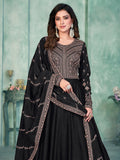 Beautiful Black Sequins Silk Reception Wear Gown With Dupatta