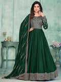 Sparkling Green Thread Embroidered Silk Mehendi Wear Gown 