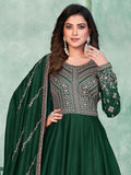 Sparkling Green Thread Embroidered Silk Mehendi Wear Gown 