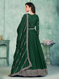 Sparkling Green Thread Embroidered Silk Mehendi Wear Gown 