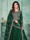 Sparkling Green Thread Embroidered Silk Mehendi Wear Gown 