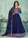 Charming Navy Blue Sequins Silk Engagement Wear Gown