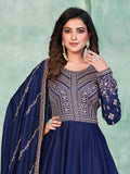 Charming Navy Blue Sequins Silk Engagement Wear Gown