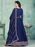 Charming Navy Blue Sequins Silk Engagement Wear Gown