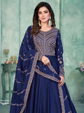 Charming Navy Blue Sequins Silk Engagement Wear Gown