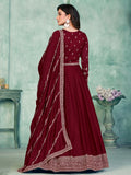 Lavish Maroon Thread Embroidered Silk Wedding Gown With Dupatta