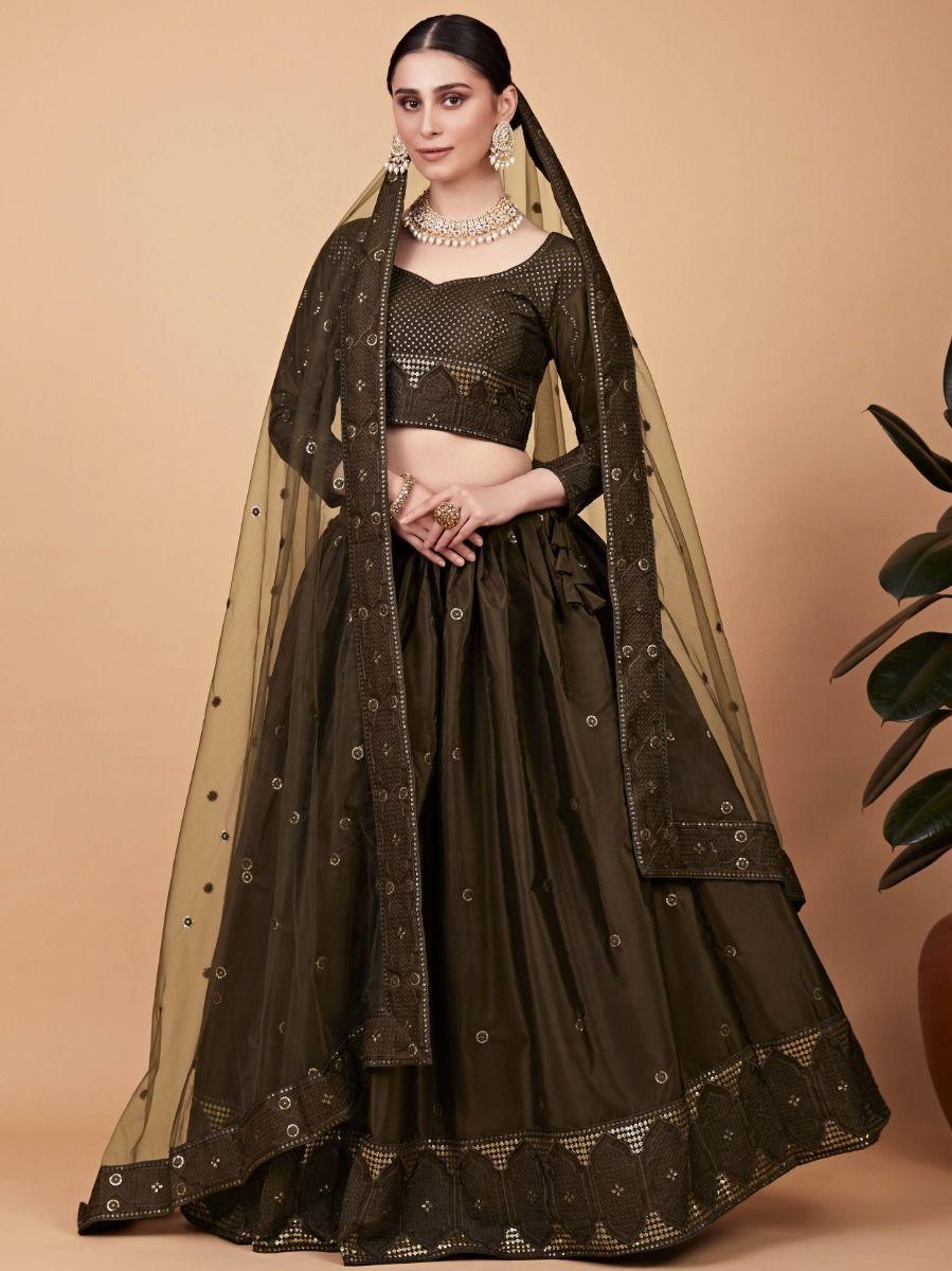 Beautiful Mehndi Embroidered Silk Wedding Wear Lehenga Choli