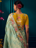 Marvelous Mint Green Embroidered Kanjivaram Silk Designer Saree