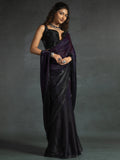 Stunning Purple Satin Party Wear Pre-Stitched Saree With Blouse
