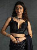Stunning Purple Satin Party Wear Pre-Stitched Saree With Blouse