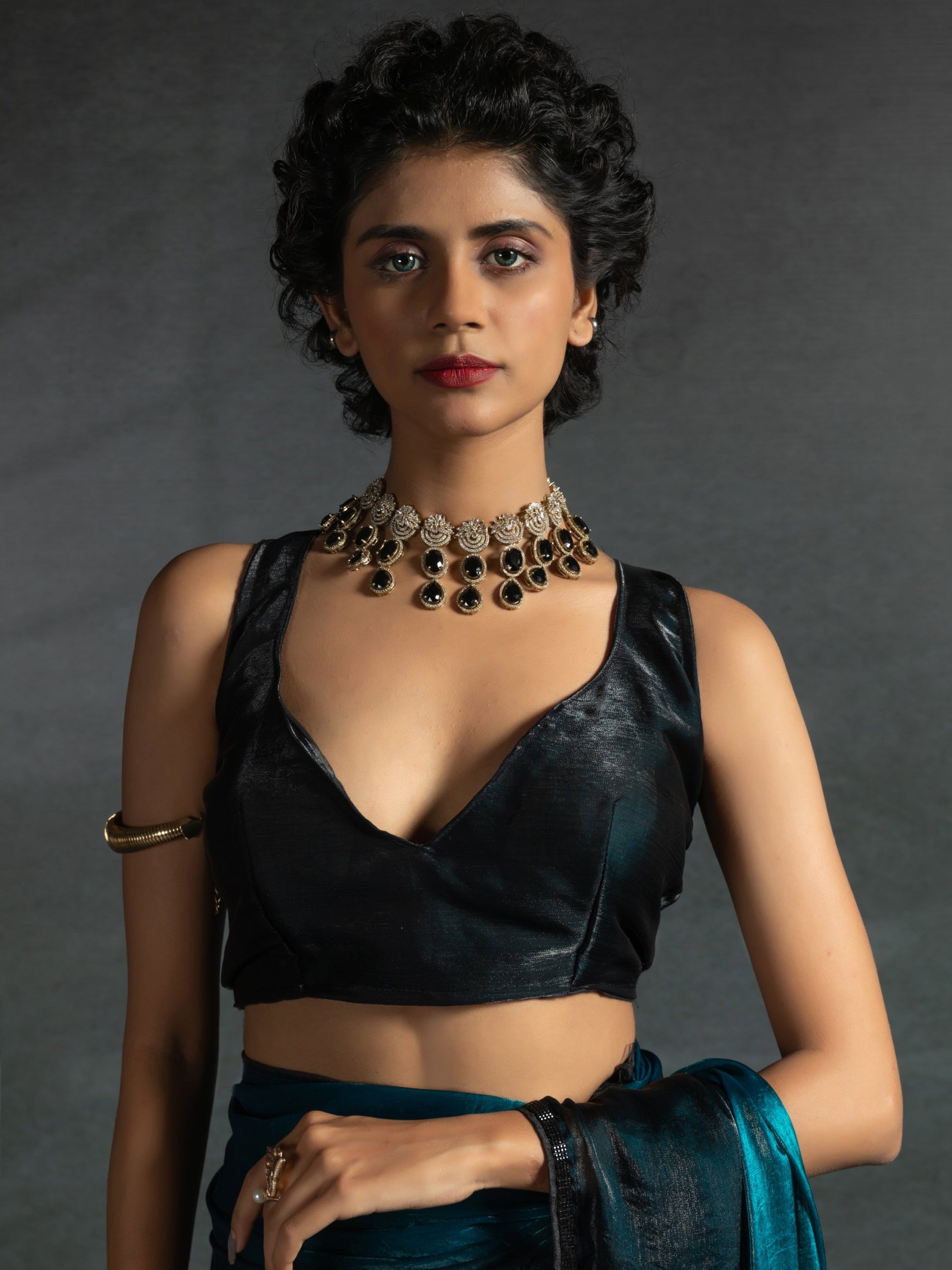 Wonderful Teal Blue Shaded Satin Pre-Stitched Saree With Blouse