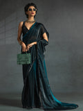 Wonderful Teal Blue Shaded Satin Pre-Stitched Saree With Blouse