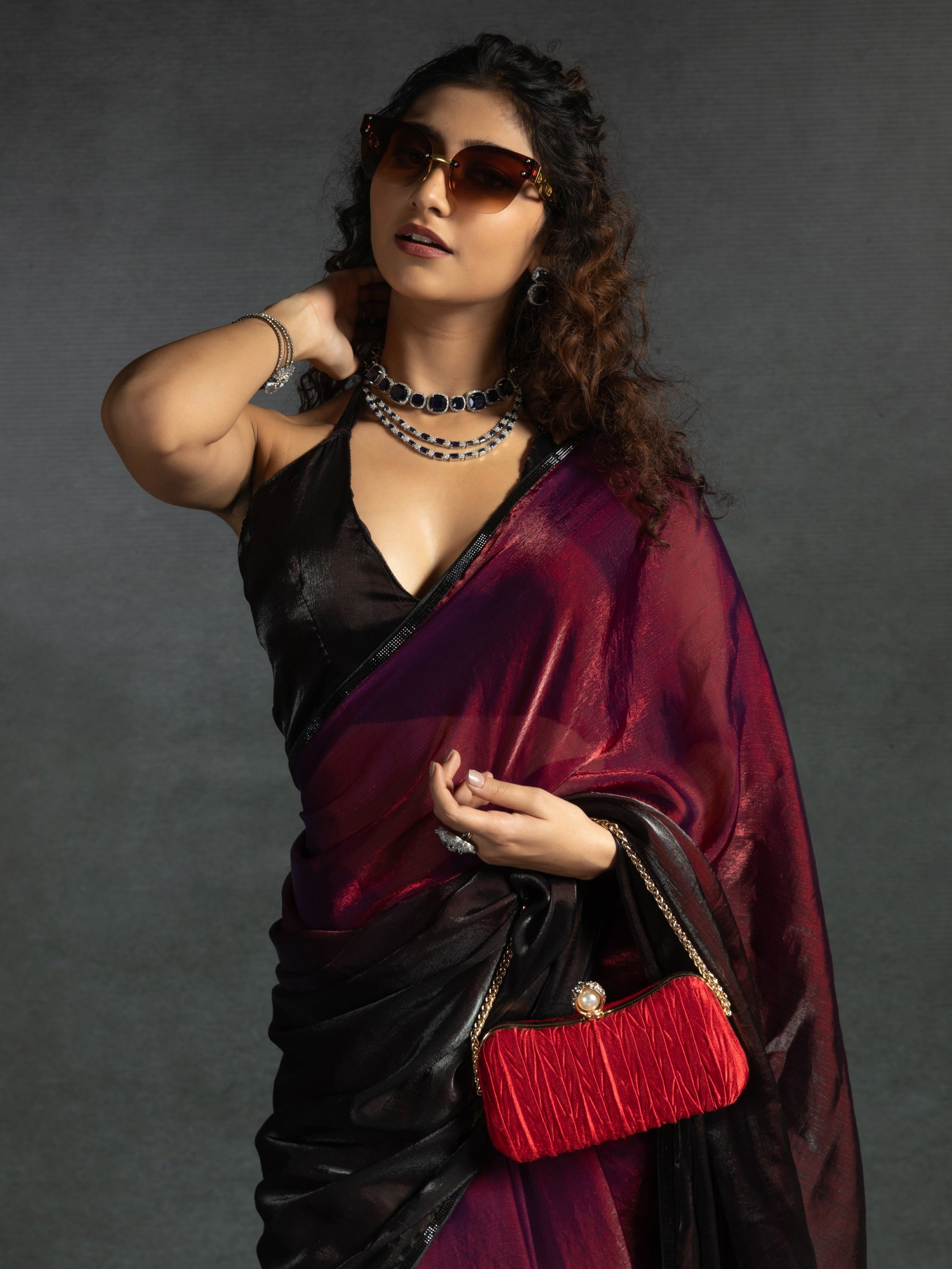 Dazzling Hot Pink Border Work Satin Festive Wear Pre-Stitched Saree