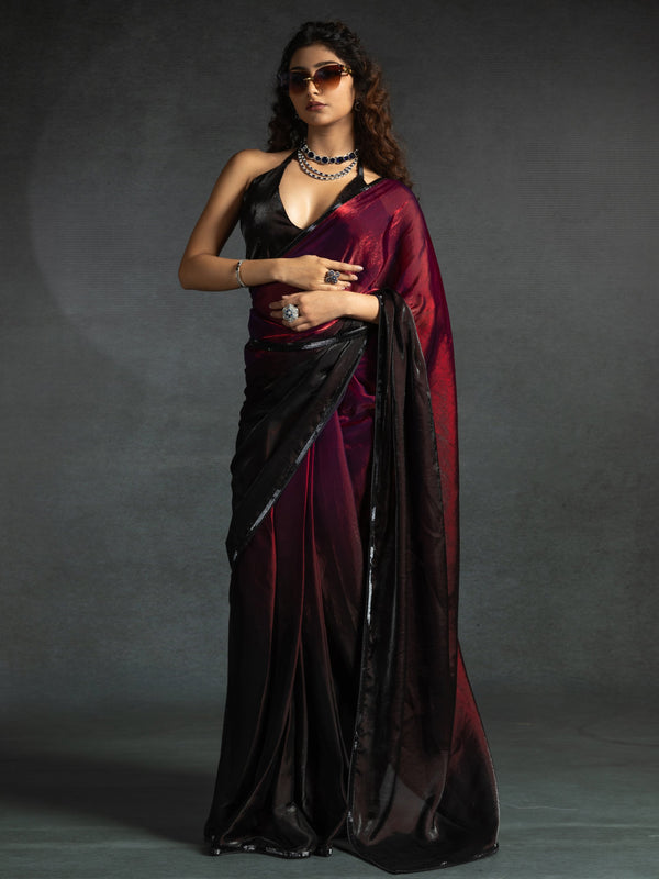 Dazzling Hot Pink Border Work Satin Festive Wear Pre-Stitched Saree