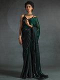 Charming Green Shaded Satin Designer Pre-Stitched Saree With Blouse