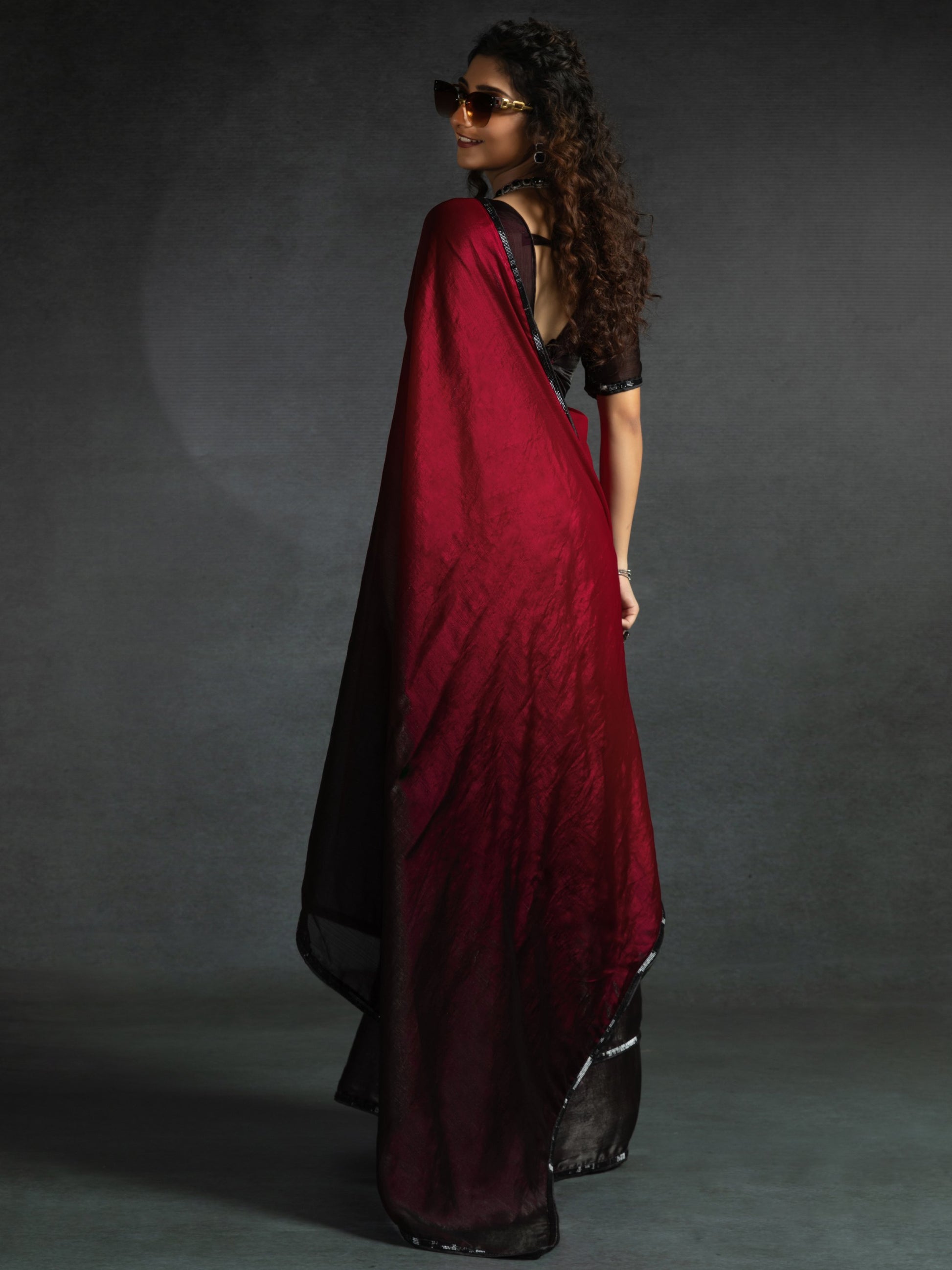 Lovely Maroon Border Work Satin Wedding Wear Pre-Stitched Saree