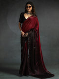 Lovely Maroon Border Work Satin Wedding Wear Pre-Stitched Saree
