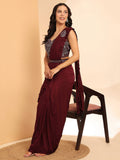 Bewitching Maroon Lycra Ready To Wear Saree With Mirror Work Blouse
