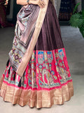 Marvelous Burgundy Kalamkari Printed Dola Silk Lehenga Choli