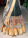 Lovely Sage Green Kalamkari Printed Dola Silk Traditional Lehenga Choli