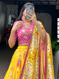 Adorable Yellow Floral Printed Georgette Festive Wear  Lehenga Choli With Dupatta