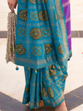 Stunning Sky Blue Patola Printed Silk Festival Wear Saree With Blouse