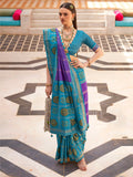 Stunning Sky Blue Patola Printed Silk Festival Wear Saree With Blouse