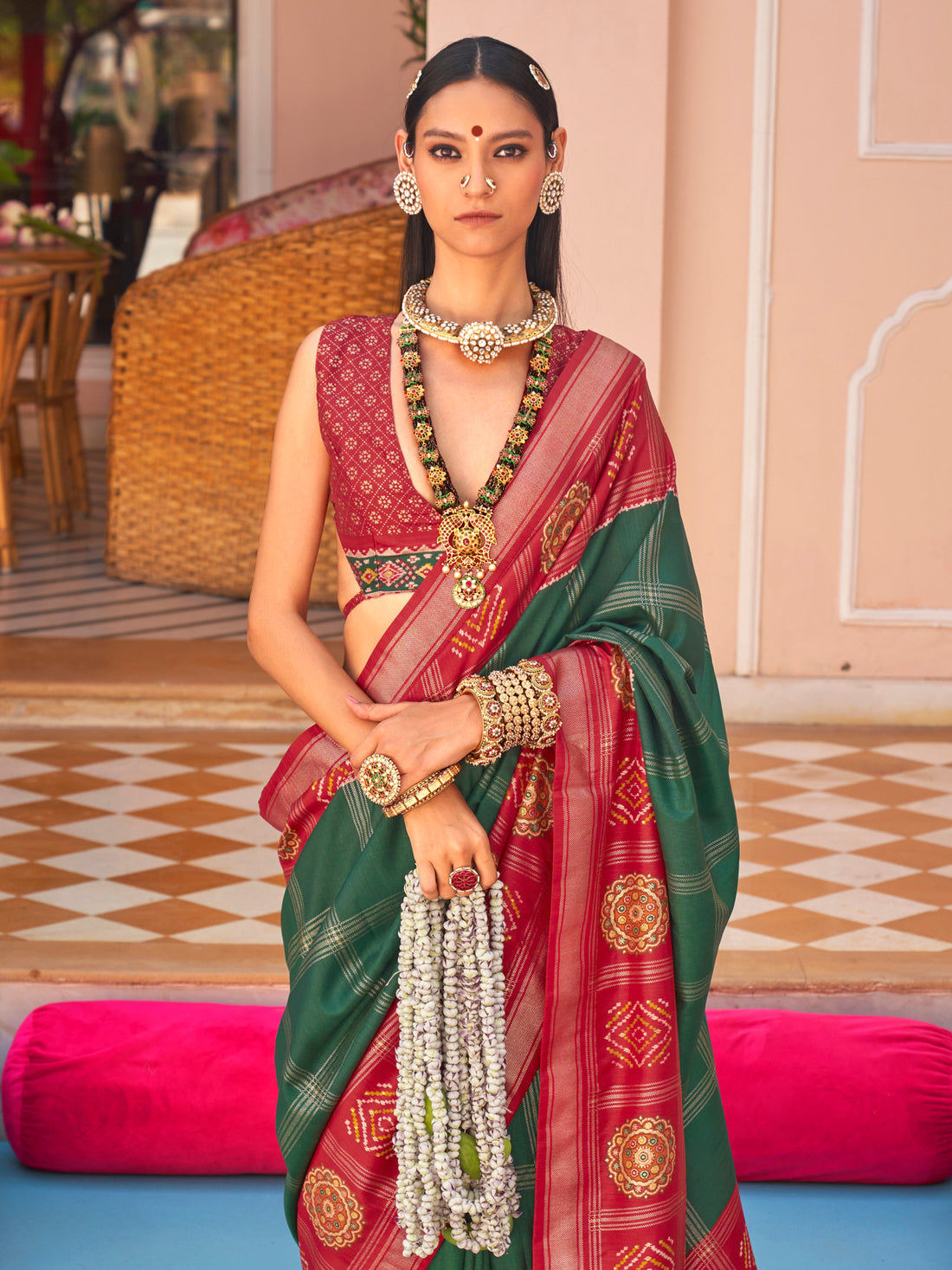 Astonishing Green Patola Printed Silk Saree With Blouse