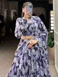 Glamorous Navy Blue Digital Printed Silk Festival Wear Lehenga Choli